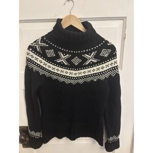 Gap Vintage Women's Lambswool Black Turtleneck Fair Isle Sweater Y2K Size Small